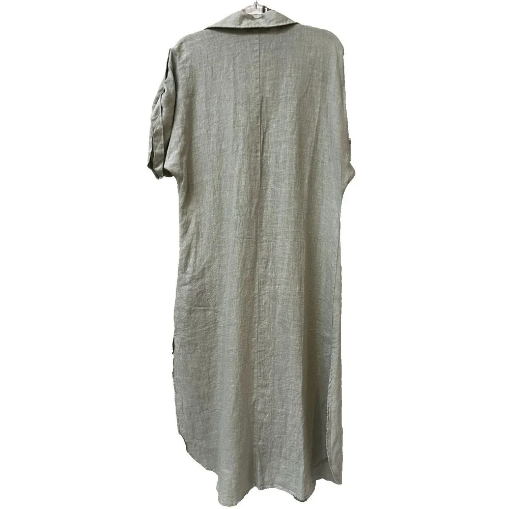 Zara NWT Sage Green Lovina Linen Short Sleeve Button Front Midi Dress sz XS NEW - Picture 14 of 15